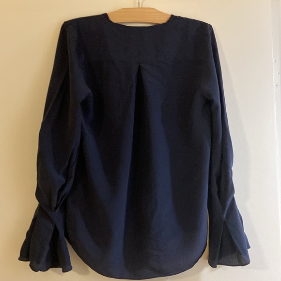 Joie Navy Blouse with Flare Ruffle Cuffs Small - Picture 2 of 9